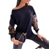 2024 Women's European & American Long Sleeve Lace Patchwork Solid T-Shirt for Spring/Summer