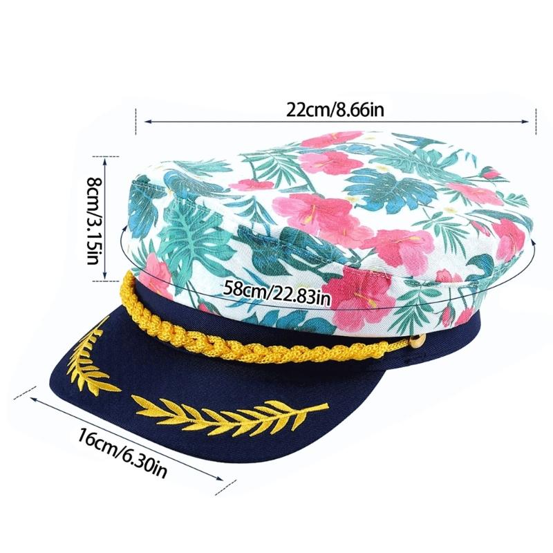 Adjustable Skippers Cap For Sailing Adventures And Costume Parties Breathable Polyester Unisex Design With Floral Embroidery