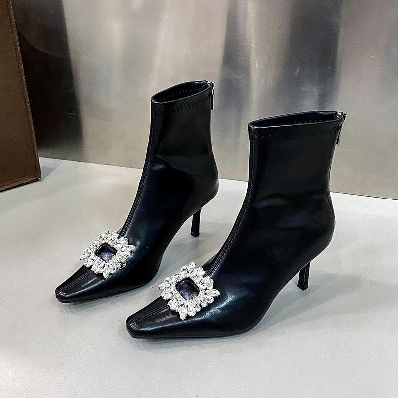 

Мода Серебро Мода Стразы Современные Женские Ботильоны На Каблуках Обувь Вечеринка Женские Короткие Эластичные Ботинки Женские Туфли-Лодочки Обувь 35 чёрный