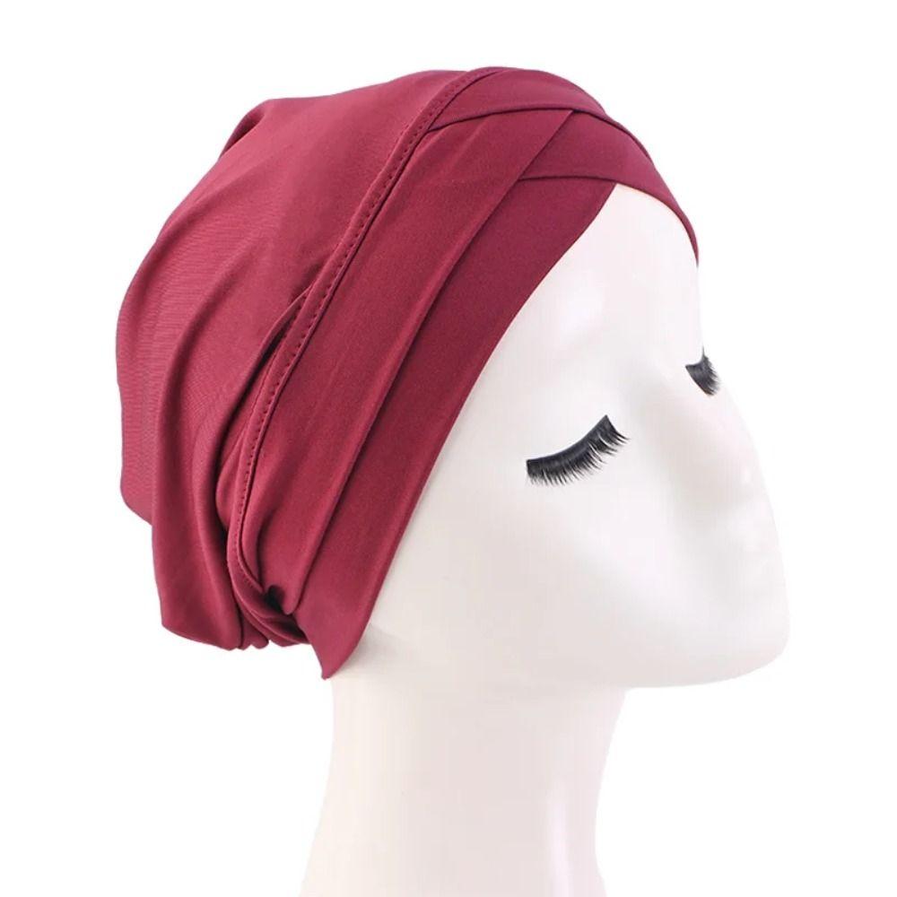 Bonnet Cap Cross Stretch Headband Hat Bandana Bottoming Hat New Stretch Headscarf  Women