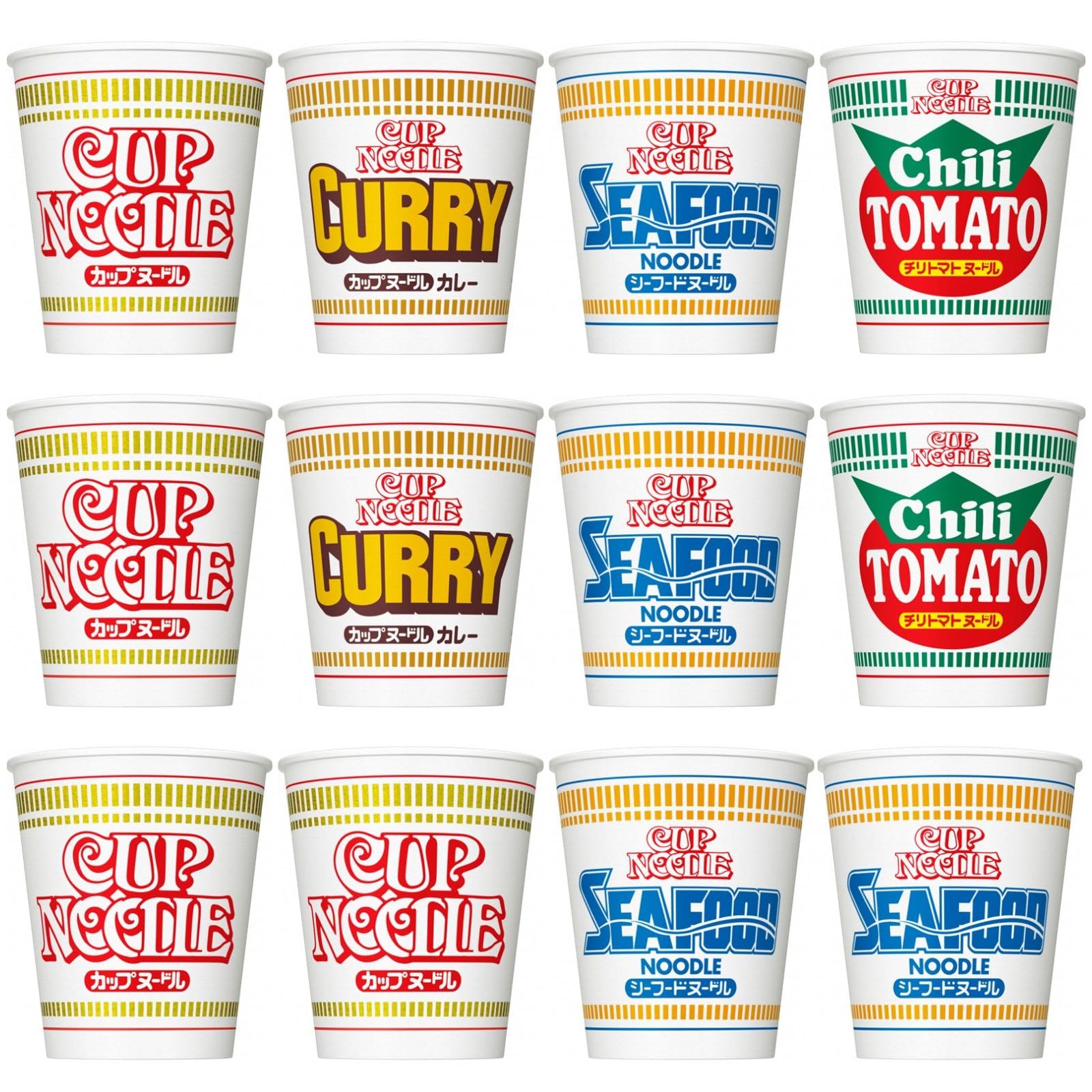 

Nissin Foods Cup Noodles Ассортимент Набор из 12 Популярных Чашек Лапши Чили (Соевый соус, Карри, Морепродукты, Томат)