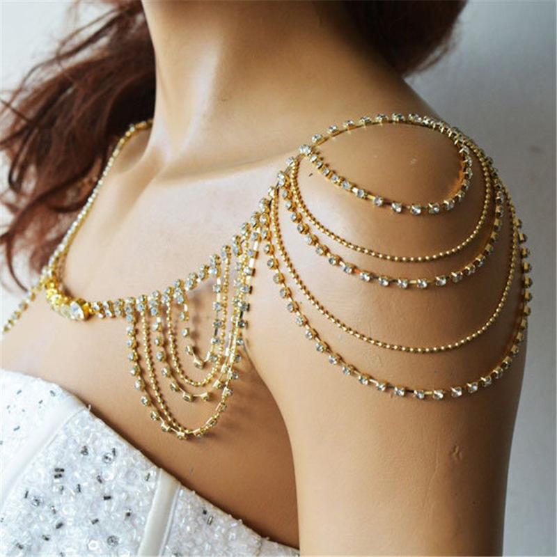 Bridal Rhinestone Multi-Layer Tassel Shoulder Chain Chest and Back Pain Body Sling Necklace Factory