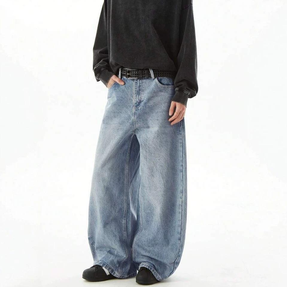 American Retro Straight Jeans Men's Autumn Loose High Waist and Thin Pear Figure Mopping Floor Wide Leg Jeans