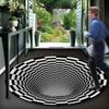 3D Illusion Vortex Carpet: Black & White Grid Round Floor Mat
