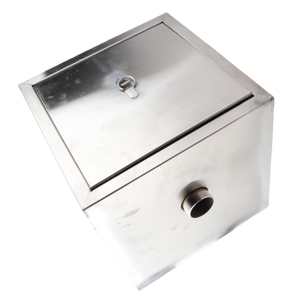 30x30x30cm Commercial Grease Trap Stainless Steel Connection Grease Interceptor for 50mm Inner Pipe