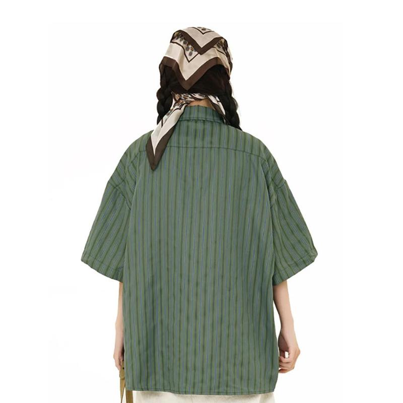 Japanese-Style Retro Women's Striped Casual Short-Sleeve Shirt