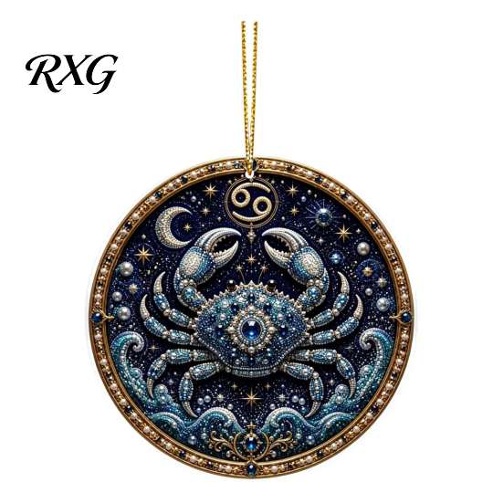 Acrylic Constellation Pendants 2D Flat Pearl Painting Ornament, Double Sided Zodiac Theme Hanging Gem Home Ornament Art Craft, Rhinestone Beads