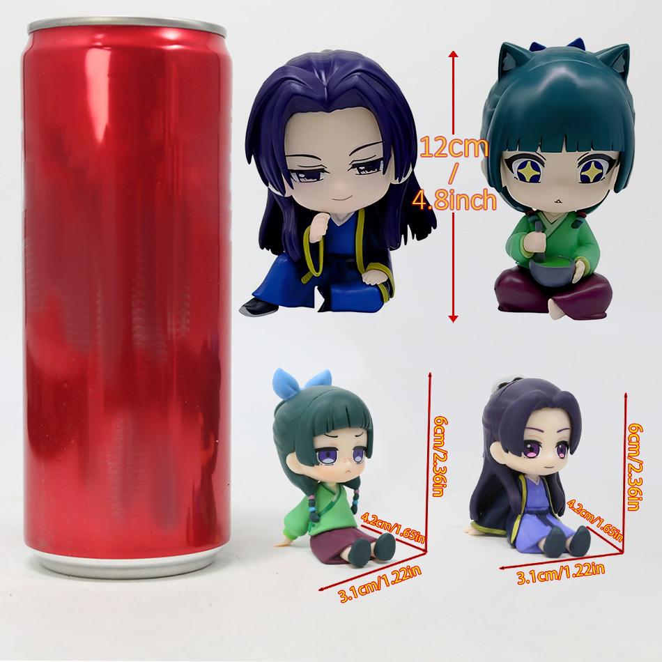 4 Piezas Q-Mini Las Crónicas del Boticario Maomao Jinshi Mini Figura Periféricos de Anime Kawaii Juguetes Sentados Adornos de Escritorio Coche Modelo Regalo