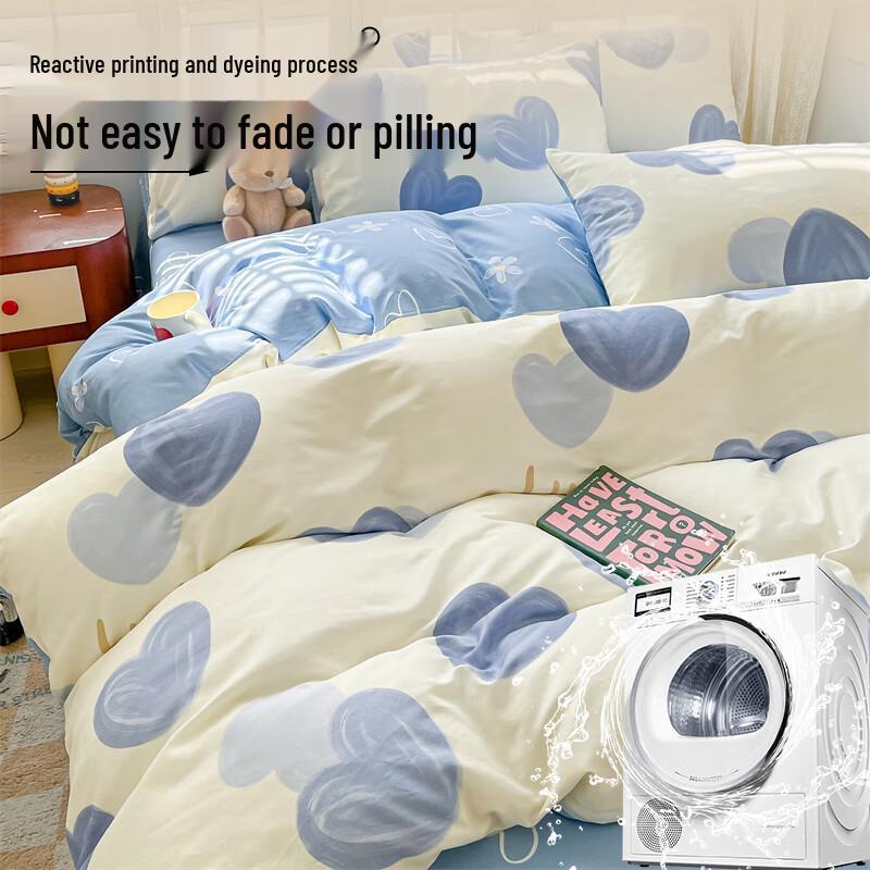 Hodo 100% Cotton 4-Piece Bedding Set with Flat Sheet & Duvet Cover