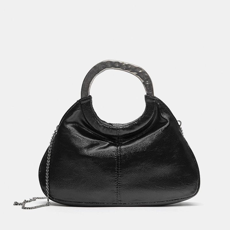 

Metallic Round Handle Handbag Luxury Designer Evening Bags for Women Soft PU Leather Shoulder Bag 2026 Half Moon Cloud Clutch чёрный