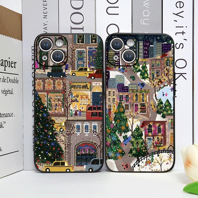 Custodia per Telefono con Motivo Scenico Vetrina Negozio Strada Nevosa di Natale per IPhone 17 16 12 11 14 Plus 13 15 ProMax Mini X XS XR Copertura Morbida