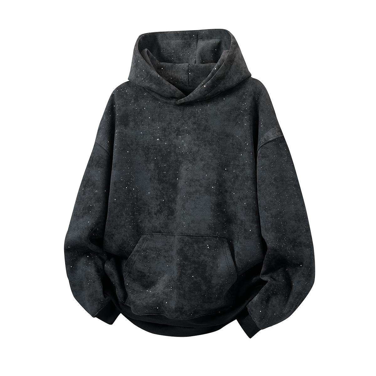 Tie Dye Starry Sky Hooded Sweatshirt American Retro Loose Autumn and Winter Lazy Style Sequin Sweatshirt M чёрный 2440₽