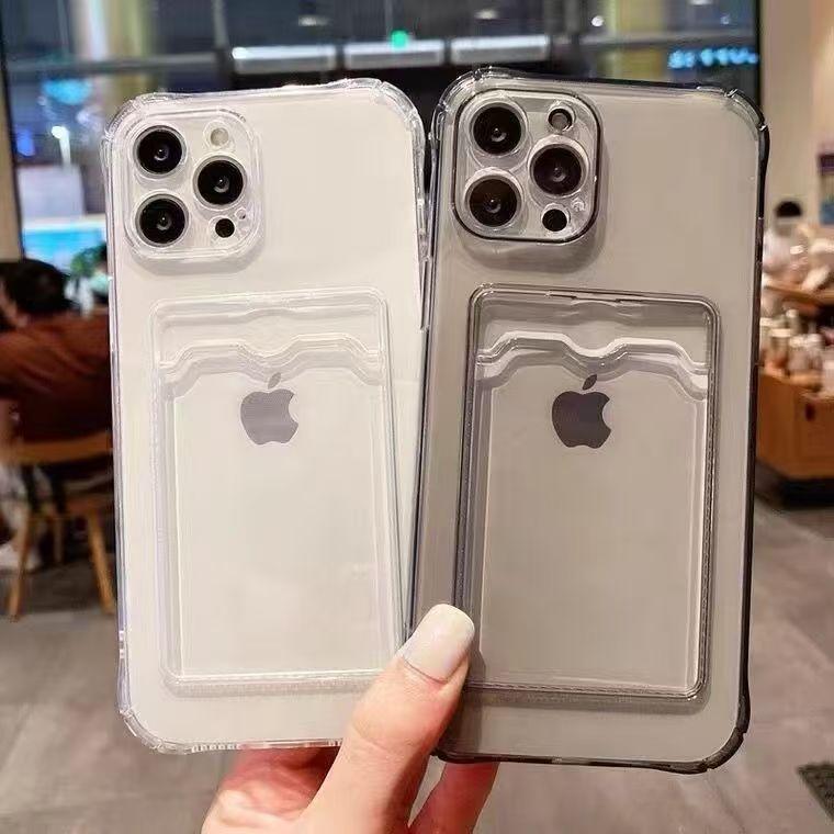 Card Bag Wallet Clear Soft Case For iphone 11 12 13 mini 14 15 16 Plus 17 Pro Max Air X XR Xs Max 16e 17e Silicone Cover