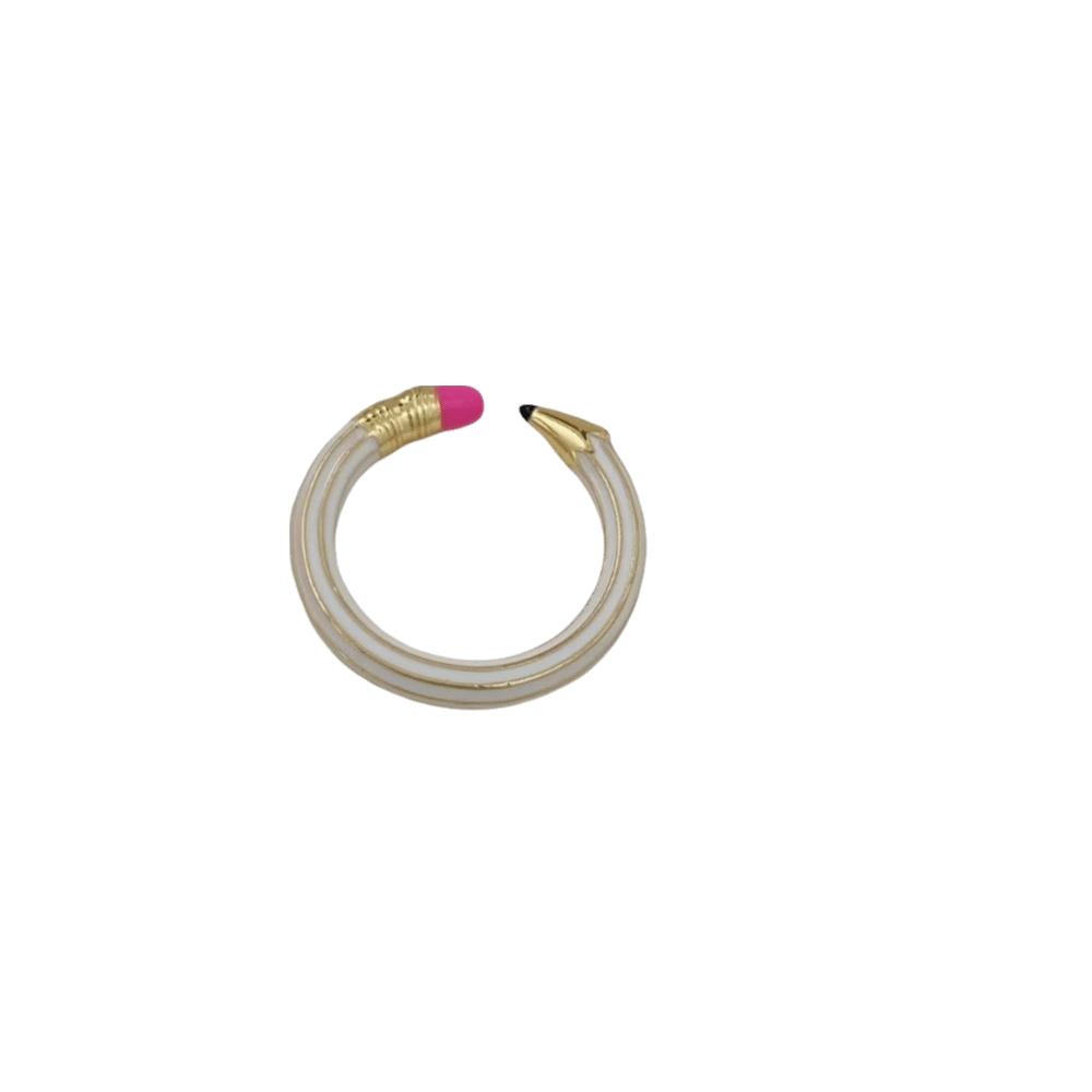 Funny Pencil Shaped Open Ring Minimalist Style Finger Ring Stylish Colorful Enamel Ring  Holidays белый