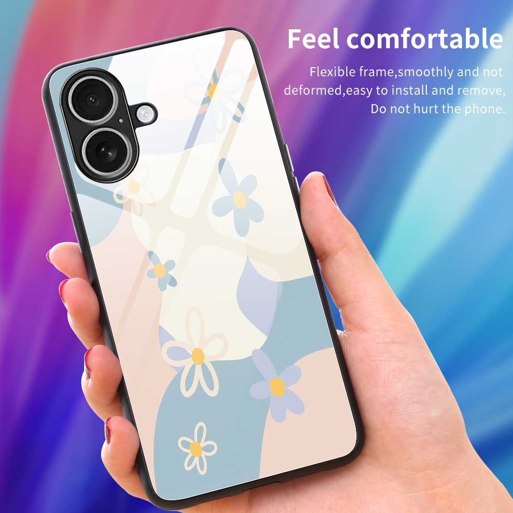 For iPhone 17 Case PC TPU Tempered Glass Pattern Printing Anti Drop Phone Back Cover