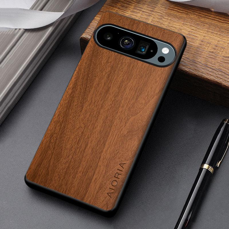 Hülle für Google Pixel 9 10 Pro XL 10A 9A Coque Strapazierfähige Holzmaserung Lederabdeckung für Google 10a Hülle Funda