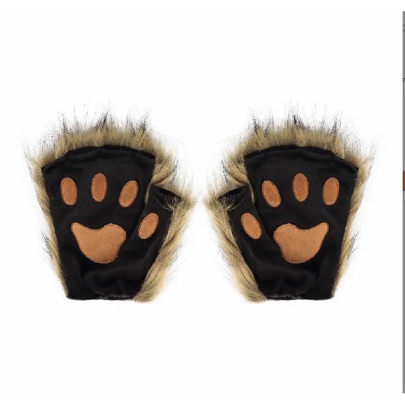 Rukavice s vlčí tlapou Faux Fur Kočičí bezprsté palčáky Zimní teplé Cosplay Halloweenské maškarní party Kostýmní doplňky