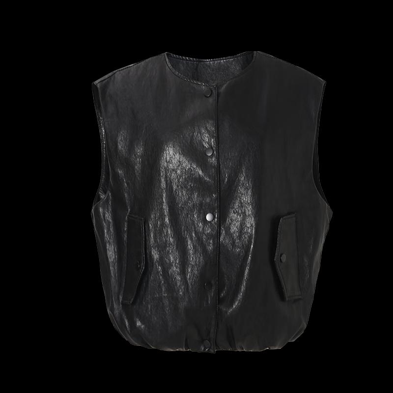 Tatu Women's Faux Leather Round Neck Vest