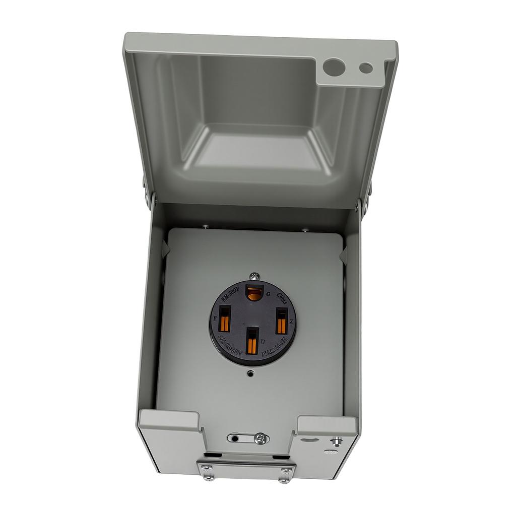 RV Power Outlet Box 50 Amp Enclosed Lockable Weatherproof Outdoor RV Electrical Outlet Panel Iron Shell Type Female Plug