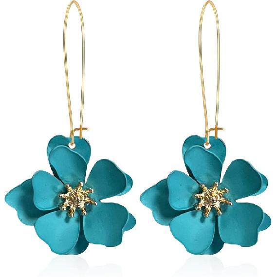 Bohemian Daisy Flower Matte Floral Long Petal Drop Dangle Earrings Layered Tiered for Women Chic Boho Wedding Jewelry