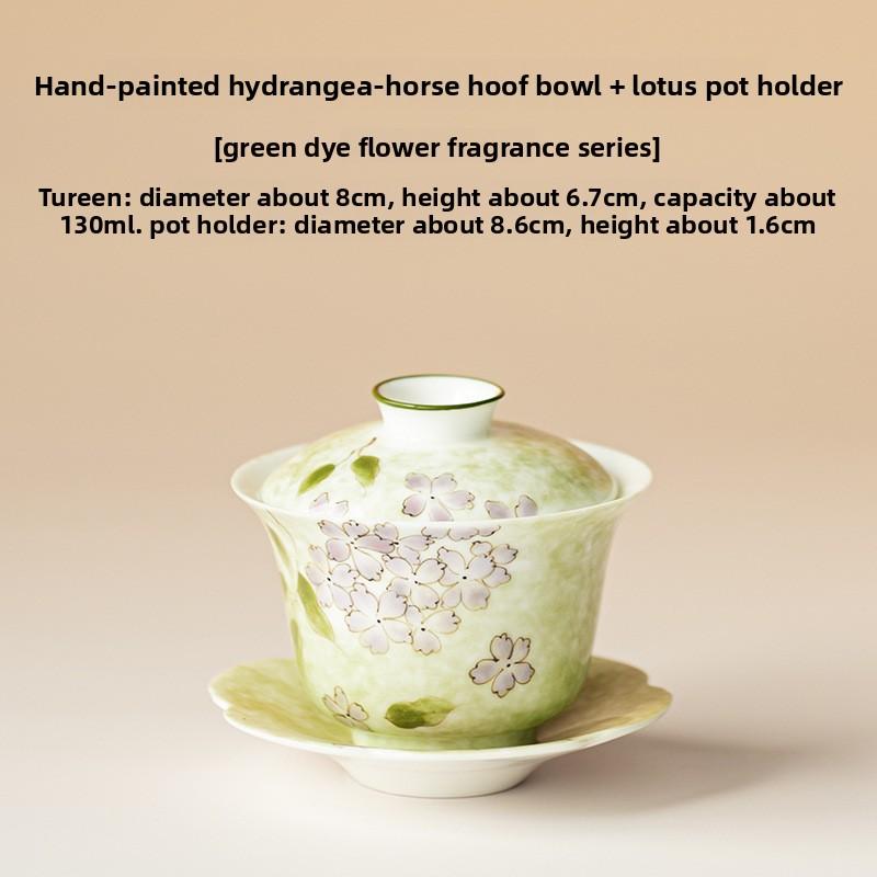 Hand-painted Hydrangea Gaiwan Vintage Tea Tureen Tea Bowl with Lid Kit Tea Maker Cover Bowl Tea Ceremony Accessories Ornaments