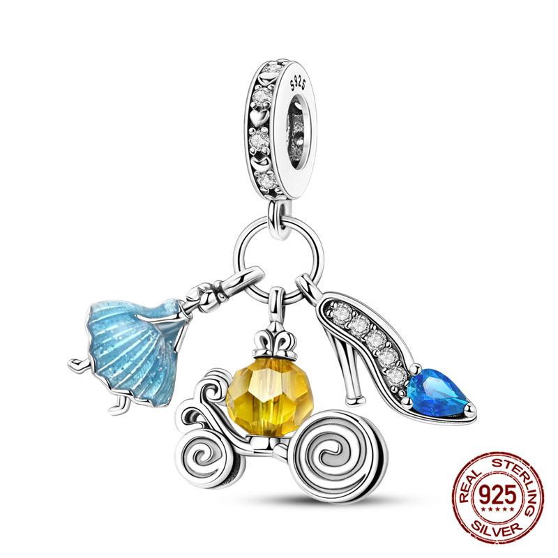 New 100% 925 Silver Pumpkin Car Princess & Cactus Pendant Fit 925 Bracelet Jewelry Making Women Gift