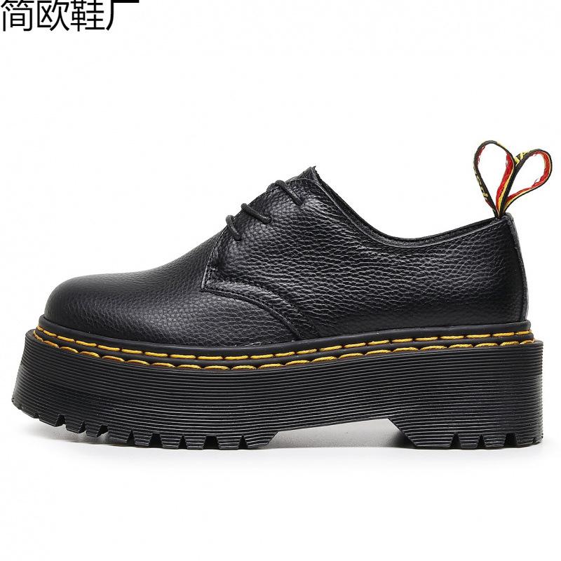 

Lychee pattern small leather shoes women s low top, leather mirror round head double line binaural muffin bottom short boots 34