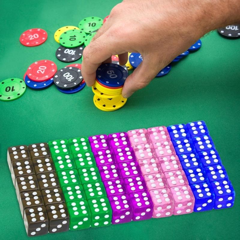 50 Pcs Six Sided Dot Dice 16mm Colored Dice with Drawstring Bag Learning Resource Game Dice for Dice Game Math Teaching