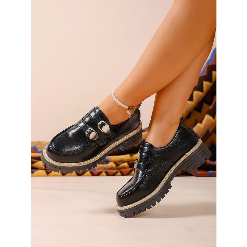 Jesień 2025 Nowe Platformy Mokasyny Muffinowe Damskie Duże Rozmiary Okrągły Nosek Styl Brytyjski Niskie Buty