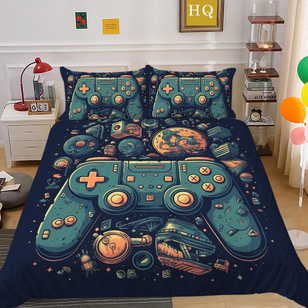 Parure de lit imprimée avec Console de jeu, vêtements de lit King Size, Design de jeu amusant pour adolescents, décoration de chambre à coucher de haute qualité