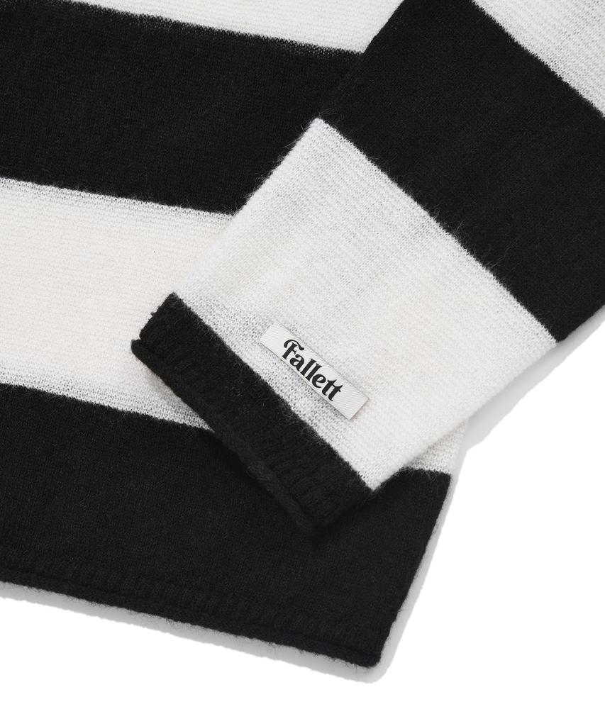 FALLETT Striped Sheer Knit Hoodie Black
