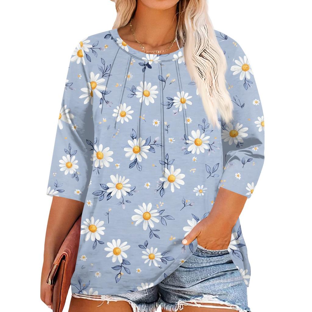 Top Stampati da Donna Girocollo Taglie Forti Manica 3/4 Camicie Eleganti