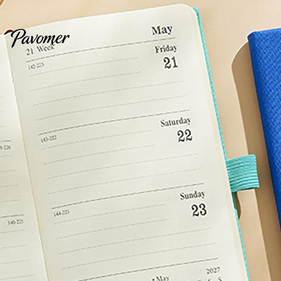 Elastic Strap Notebook 2027 Daily Weekly Planner with And Pen Holder, PU Holder Leather Cover Agenda Notebook, Pocket Size Schedule Organizer