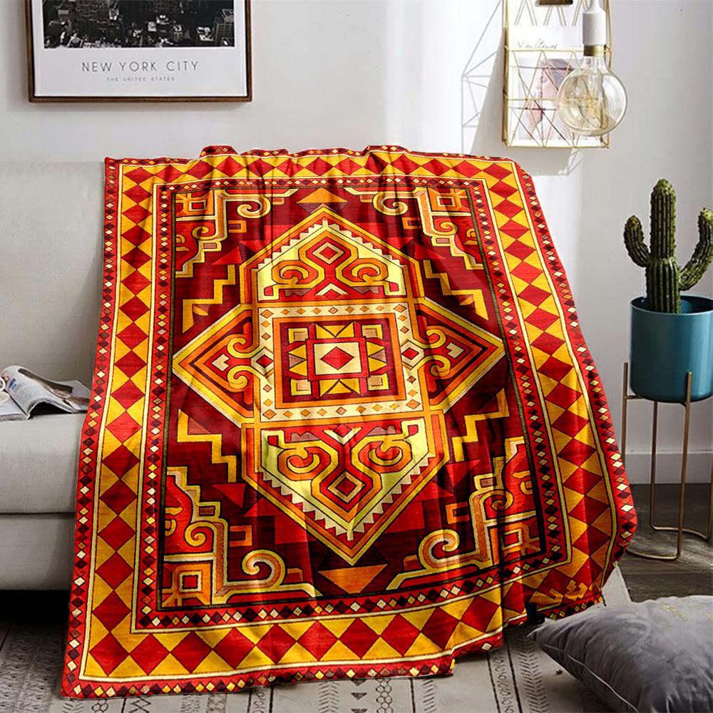 Geometric Tribal Pattern blanket, Red and Yellow Decorative blanket  blanket, suitable for use in the bedroom, living room, on the sofa