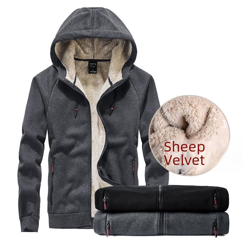 

Мужская толстовка с капюшоном из плюшевого овечьего флиса - толстый, свободный, теплый кардиган для осеннего и зимнего спортивного отдыха XXXXL