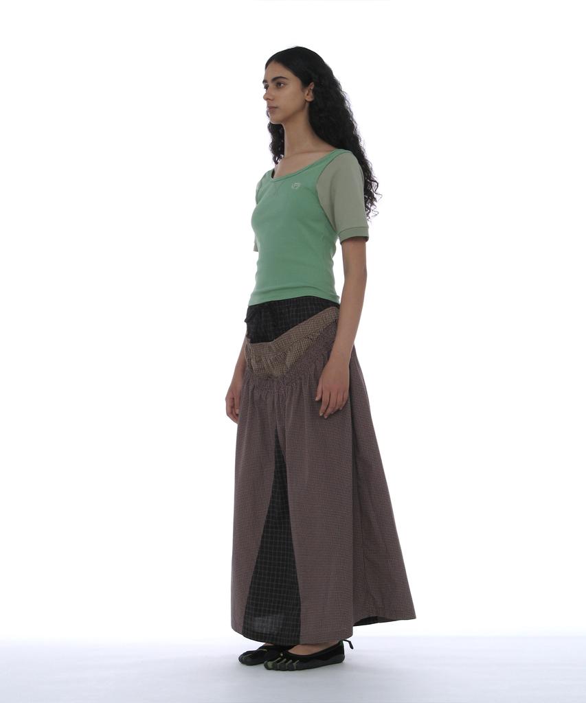 Partimento Woman Multi-Layered Maxi Skirt_Brown Check