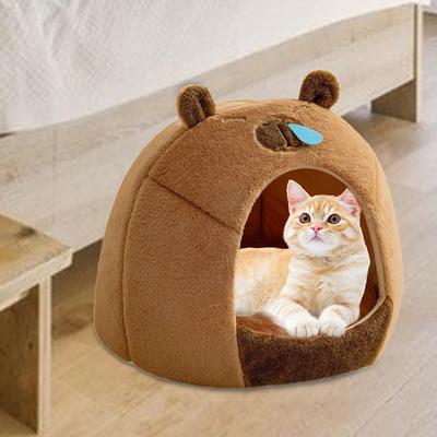Semi Closed Cat Nest Cat Pet Bed Kapibala Shape Cozy Dog Accessories Self Warming Cute Removable Pet Cat Dog House Cat Nest