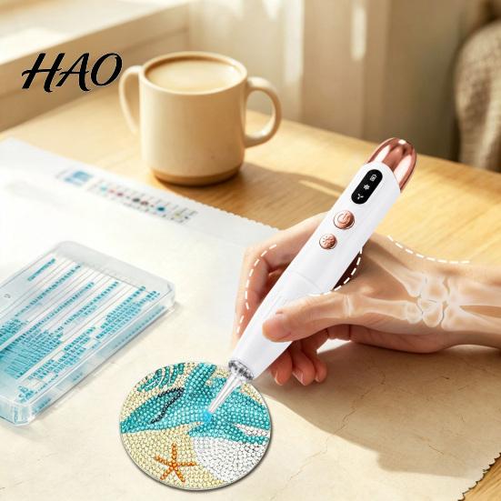Faux Diamond Art Kit Tools Electric Rhinestone Pen, Pen with Light, 2 Craft Hobby Suction Levels, Rechargeable Wireless Vaccum for Adults DIY Crafting