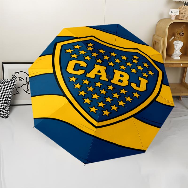 Club Atlético Boca Juniors Print Automatic Umbrella, 8 Rib Iron Frame, Plastic Handle, Suitable for Outdoor Travel &Daily , Ideal Gift
