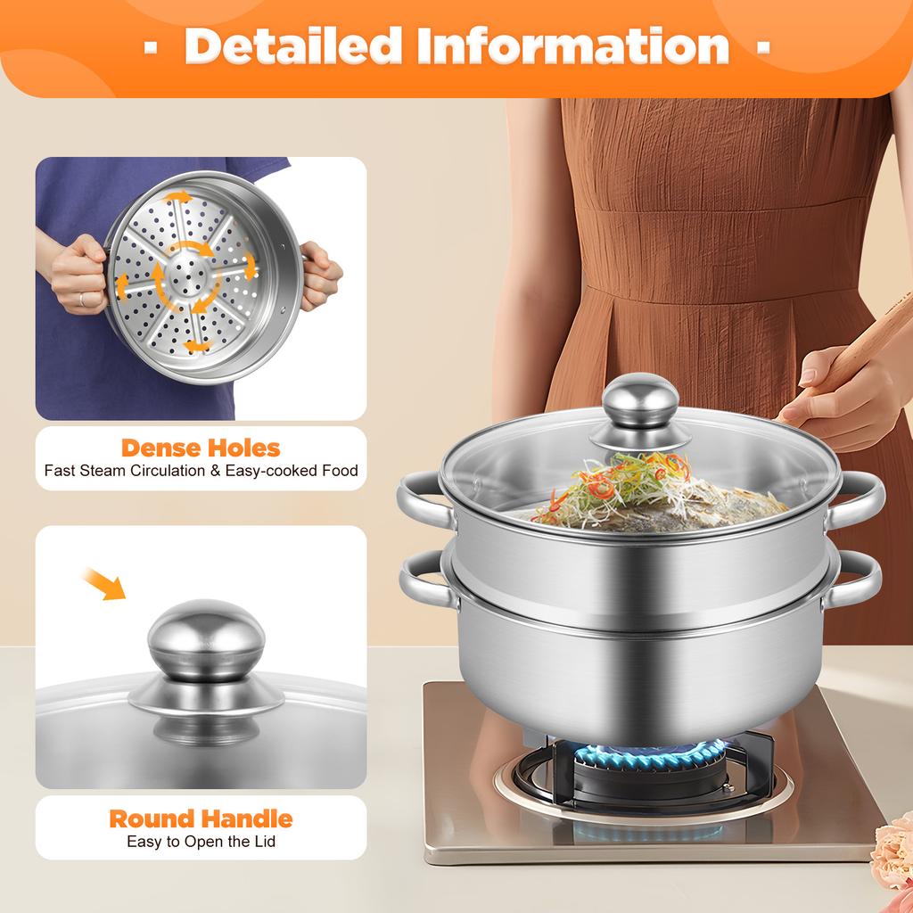 5-Tier Stainless Steel Steamer Meat Vegetable Cooking Steam Pot with Handle for Tamales Veggie Pasta Dumplings Kitchen Cookware