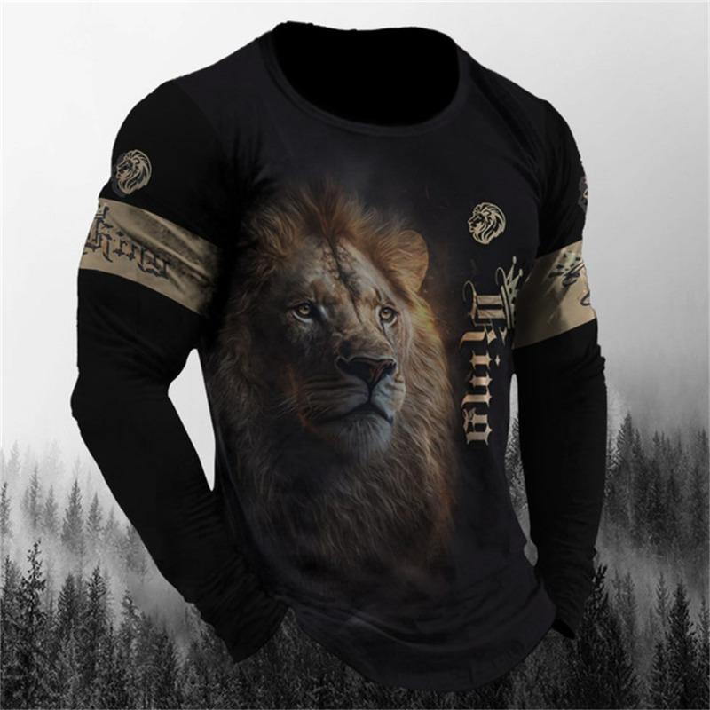 Camiseta de Manga Larga Retro para Hombre Camisa con Estampado de Animales Ropa con Patrón de Animales Ropa Urbana Top de Manga Talla Grande para Hombre XS-5XL