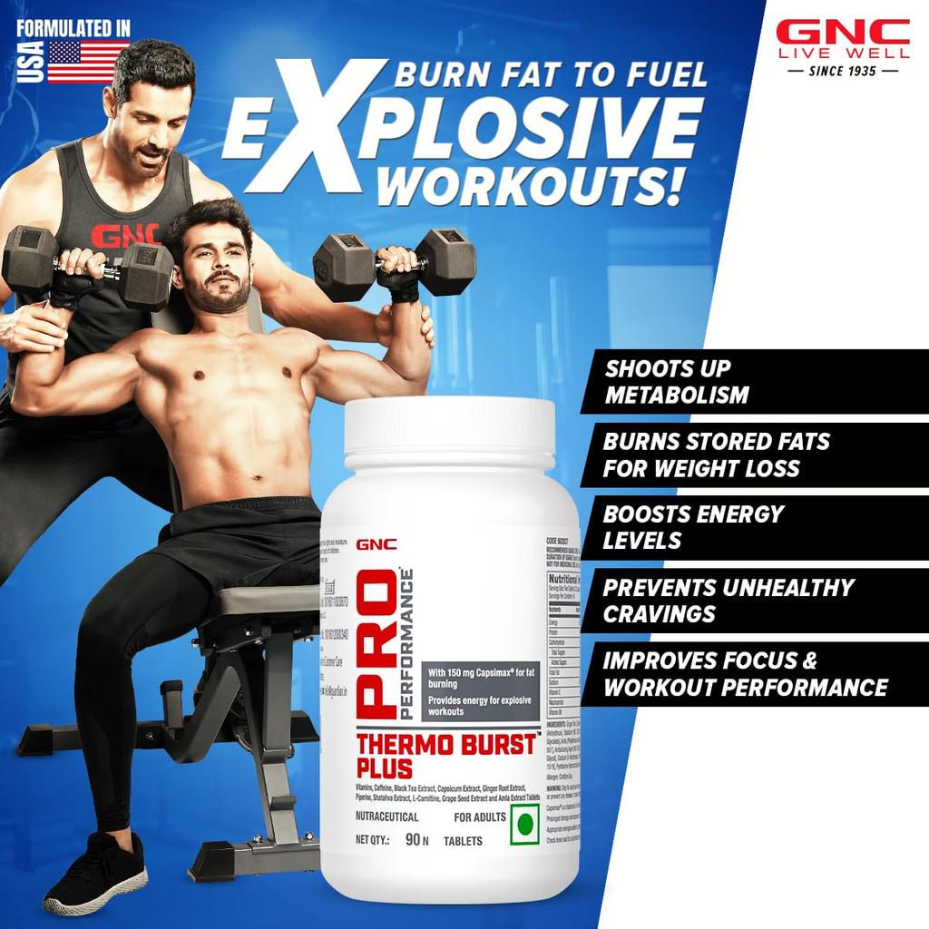 GNC Pro Performance Thermo Burst Plus With Capsimax® | 90 Tablets | Burns Stored Fats | Boosts Energy & Focus | Increases Metabolism | Prevents U