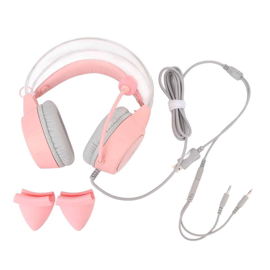 Cat Ear Gaming Headset Roseate RGB Light Adjustable Headband Wired Gaming Headphone with Mic for PC Laptop Game Console