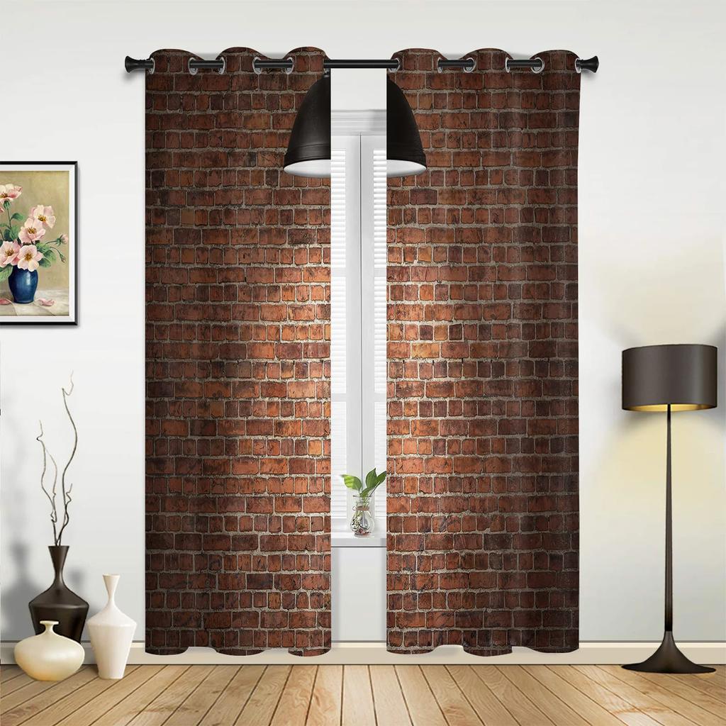 Door Stone and Brick Vintage Window Curtain Drapes Home Decor Living Room Spaces Curtains Kids Room Cortinas Wooden Brown For Kitchen Spaces Bedroom