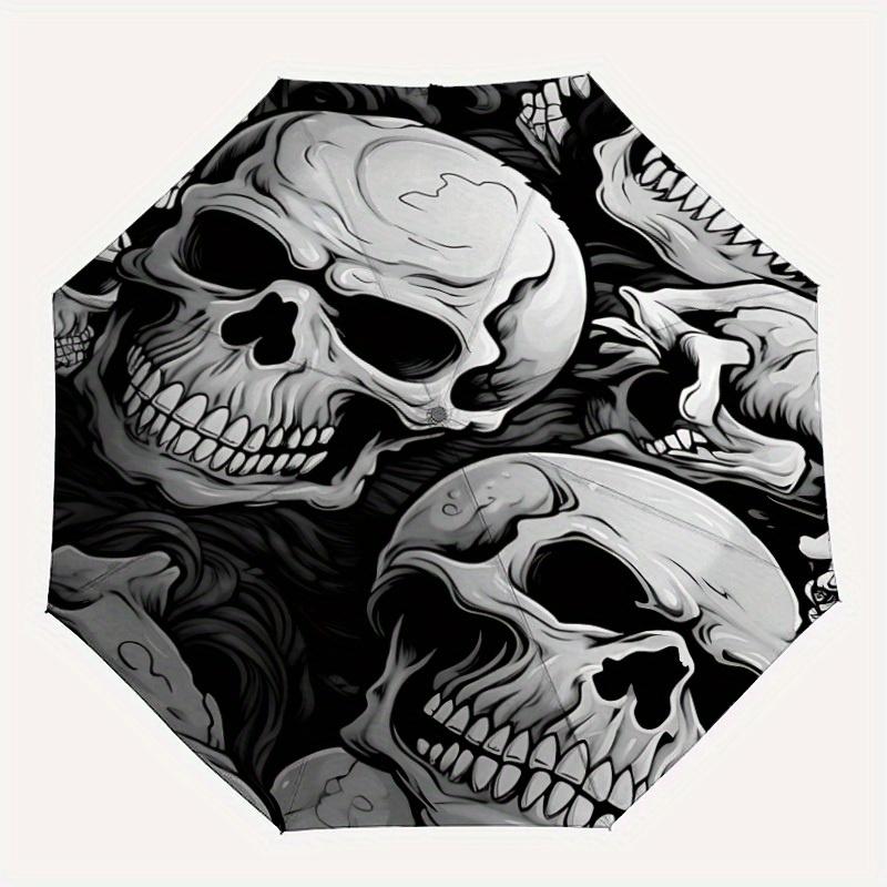 1pc Skulls Bones Automatic Open 8-Rib Windproof Umbrella, Travel & Commuting, Suitable for All Seasons
