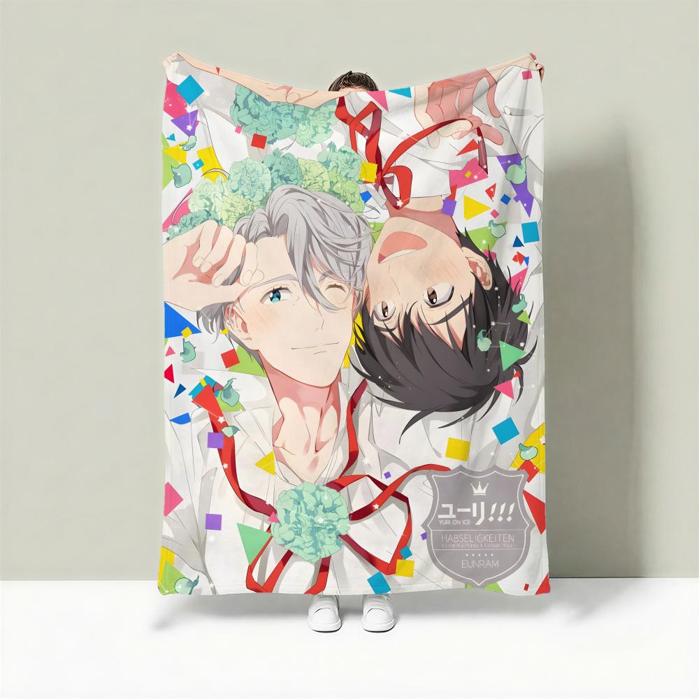 Anime Y-Yuri on Ice Throw Lightweight 240g Flannel Blanket Soft Skin-friendly for Summer Cooling