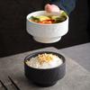 Black and White Ceramic Rice Bowl - Rock Texture Household Tableware for Soup, Salad, Dessert