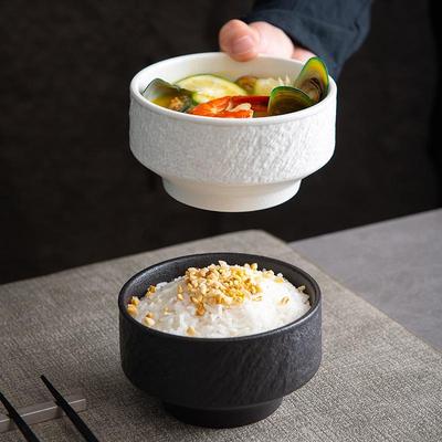 Black and White Ceramic Rice Bowl - Rock Texture Household Tableware for Soup, Salad, Dessert