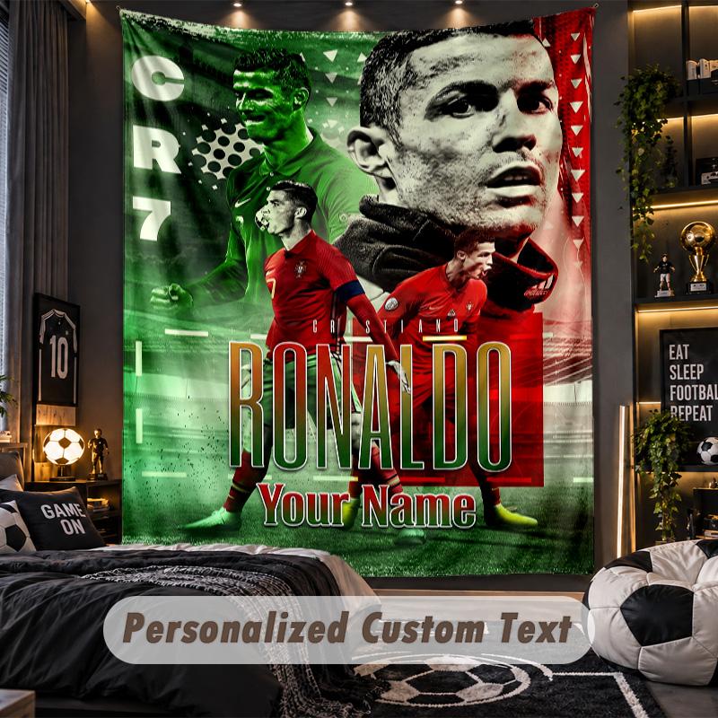 Wandteppich Cristiano Ronaldo Benutzerdefinierter Name Text Personalisierter Wandbehang Teppich Heimwanddekoration