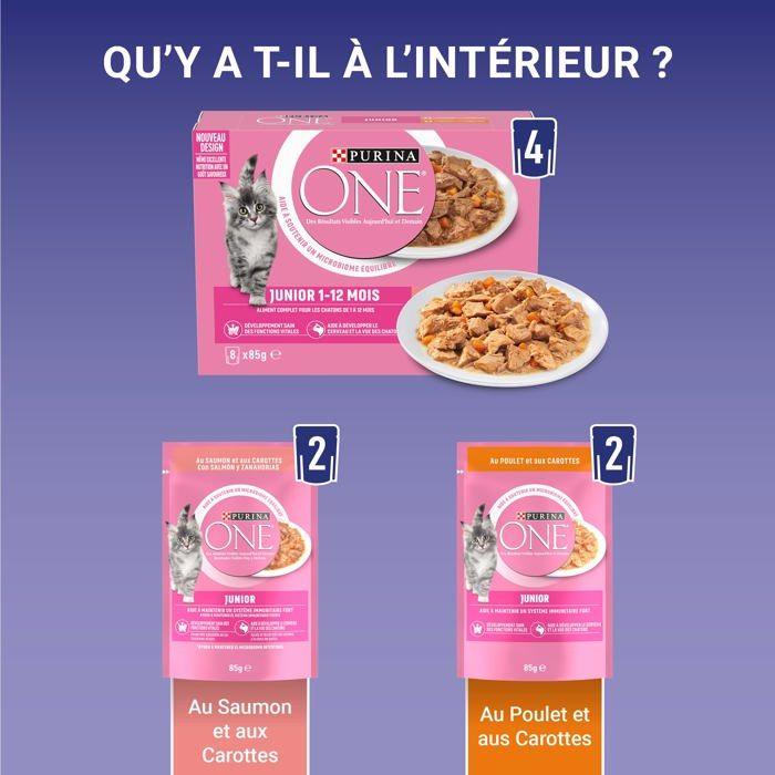 Aliment complet - PURINA - ONE Junior - Saveurs Saumon et Poulet - Sachets 8 x 85g - Pour Chatons